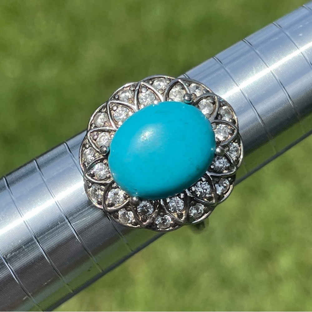 Jean Dousset Simulated Turquoise and Cubic Zirconia Ring Size 8.75